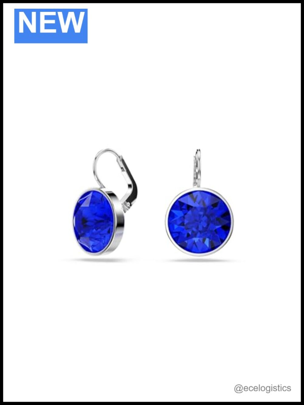 Round Cut Crystal Drop Dangle Earrings Rhodium Plated Push Back